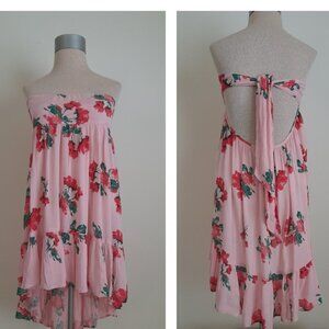 ASOS Beach Bandeau Dress With Hi Low Hem in Rose Print Size 2